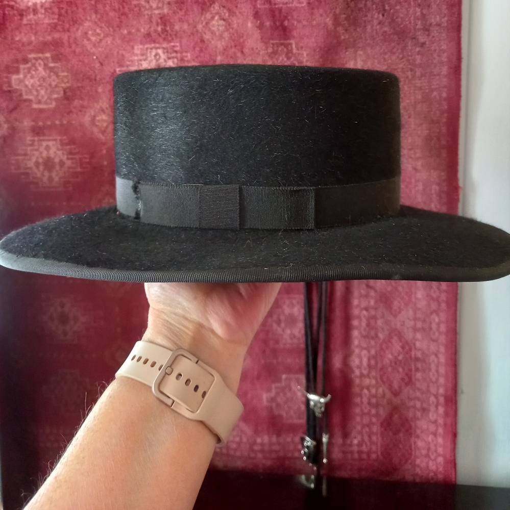 Handcrafted Gaucho Black Fur Wide Brim Western Hat.